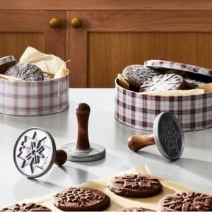 Hand with Magnolia 3pc Metal & Wood Snowflake Cookie Press Set
